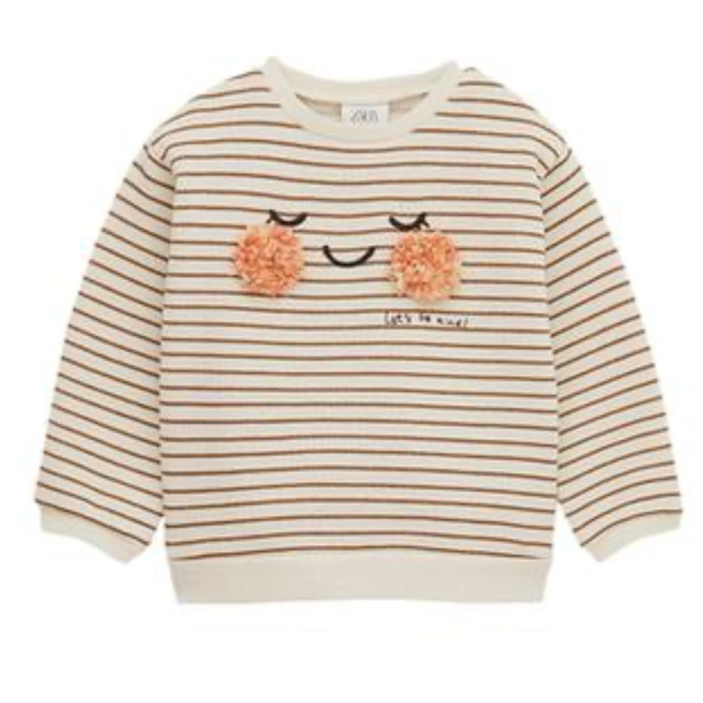 Zara Girls “Let’s Be Kind” Striped Sweatshirt | Appliqué Face | 4–5Y